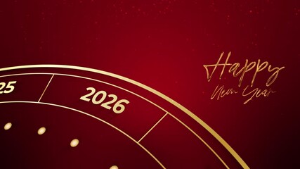 happy new year 2026 particles celebration and red background with gold text animation - Powered by Adobe