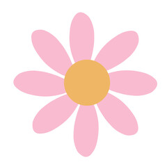 Abstract colourful pink cute flower with yellow centre hand-drawn art