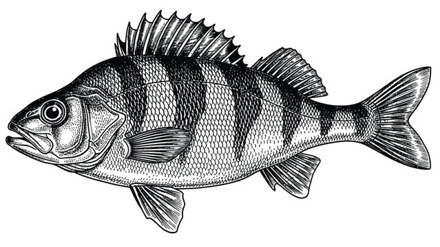 Vintage Engraving of a Striped Perch Fish