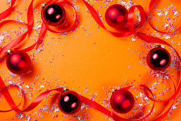 Christmas orange background with balls.