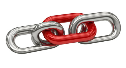 Fototapeta premium Title: 3D Red and Silver Chain Links, Connection, Strength, and Partnership 
