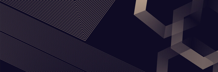 Abstract elegant black background with shiny gold geometric lines. Modern gold diagonal rounded lines pattern.Horizontal banner template. Suitable for covers, posters, presentations, vectors