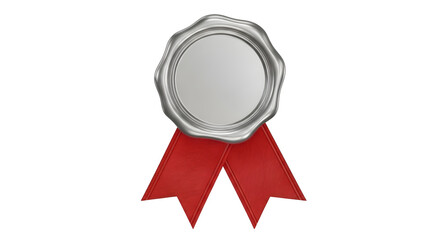 Title: 3D Silver Seal with Red Ribbon, Certificate, Guarantee, and Quality Mark
