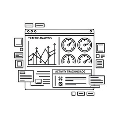 Line art dashboard for traffic analysis and activity tracking log