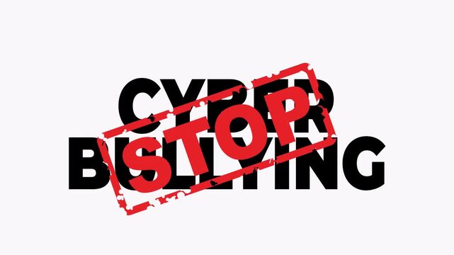 Cyber bullying awareness concept with a red stop stamp overlaying words. Suitable for social media, websites, presentations, and educational materials.