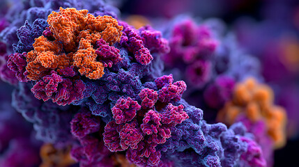 molecular composition showcasing protein shapes in bright tones, offering microscopic clarity for biology research, medical science, biochemistry learning and advanced structural analysis