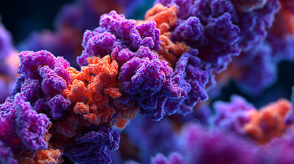 molecular composition showcasing protein shapes in bright tones, offering microscopic clarity for biology research, medical science, biochemistry learning and advanced structural analysis