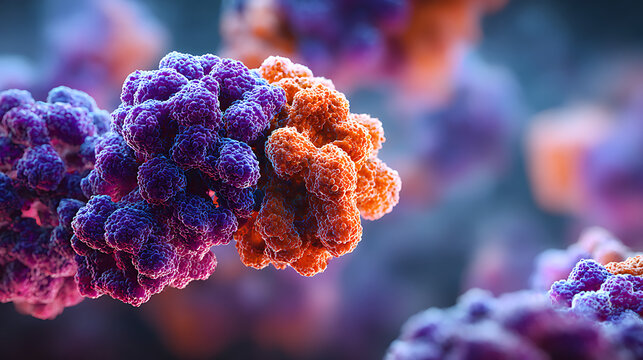 molecular composition showcasing protein shapes in bright tones, offering microscopic clarity for biology research, medical science, biochemistry learning and advanced structural analysis