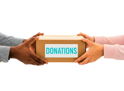 Hands passing a donation box isolated on transparent background