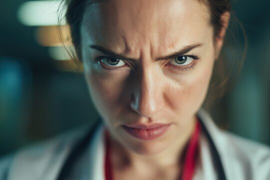Strict Female Doctor Looking with Angry Disapproval