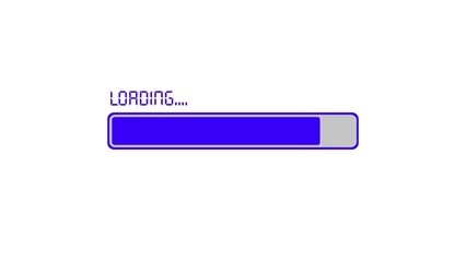Digital progress bar with the word loading displayed above a blue and grey loading bar graphic