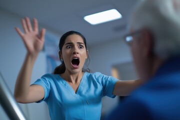 Panicked Female Nurse Screaming at an Elderly Patient