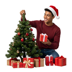 santa man with christmas gifts isolated on white background