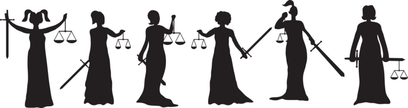 Lady Justice Silhouettes Symbols of Law and Equality