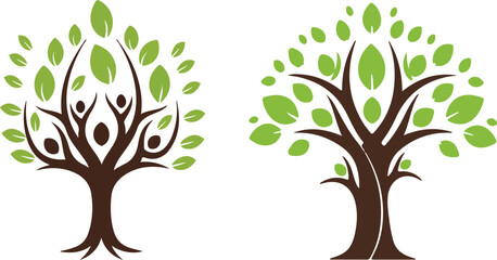 Vector Tree Logo Collection: Minimalist Green and Black Nature Icons for Eco Branding