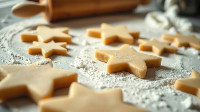 Preparing star-shaped cookies in a cozy kitchen during holiday baking season - Powered by Adobe