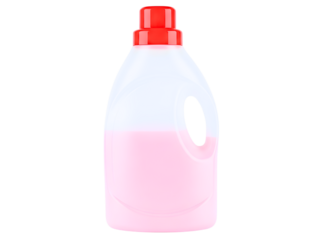 Plastic bottle with pink liquid and red cap isolated on transparent background