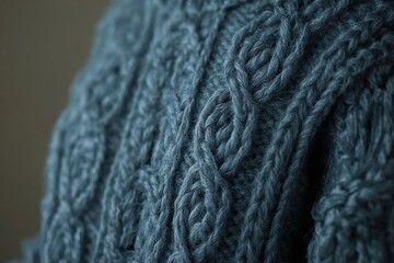 Beautifully crafted cable knit pattern on a cozy blue sweater during autumn