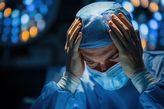 Exhausted and stressed surgeon in the operating room