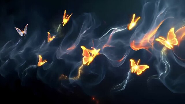 fire butterflies digital artwork video stock.