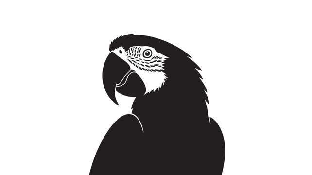 Black silhouette of a macaw parrot head detailed vector illustration isolated on white background for wildlife and nature designs