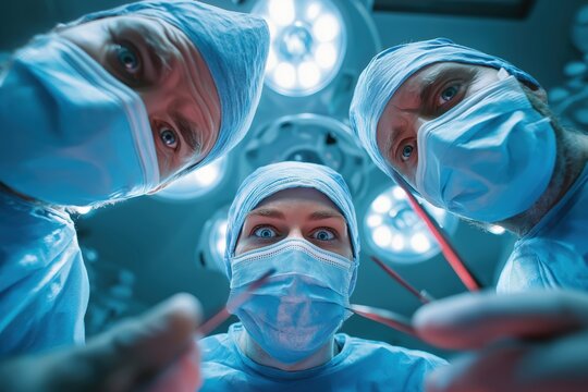 Menacing surgeons looking down during an operation
