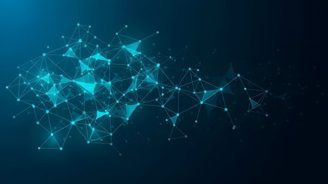 Abstract blue network plexus connecting data points in dark space