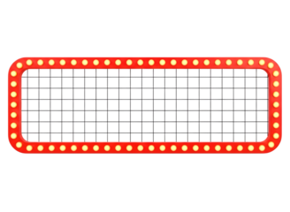 Retro marquee sign with red border and lights isolated on transparent background
