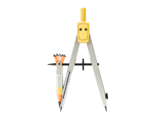 Golden and silver drawing compass with pencil isolated on transparent background