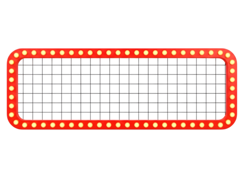 Retro marquee sign with red border and lights isolated on transparent background