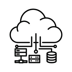 Cloud computing concept with servers and database connected to a digital cloud network