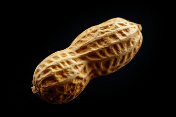 Peanut on a black background, close-up, macro.