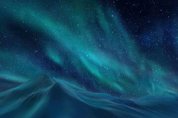 Aurora borealis in the night starry sky.