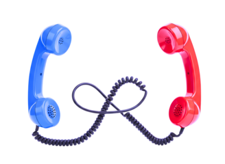 Two vintage telephone receivers connected by a cord isolated on transparent background