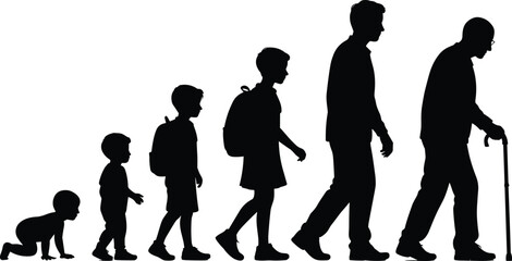 Human life stages silhouettes baby child adult elderly man