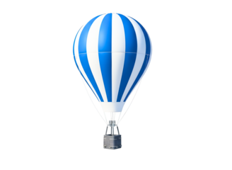 Blue and white striped hot air balloon isolated on transparent background