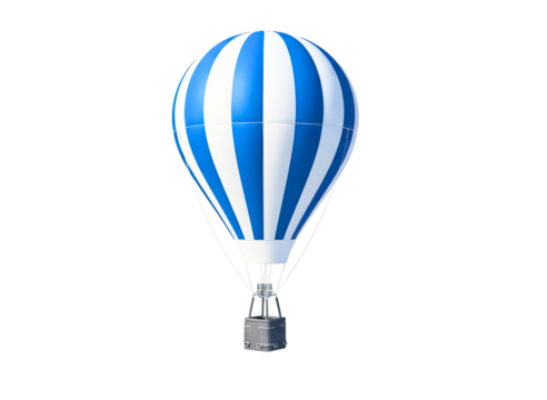 Blue and white striped hot air balloon isolated on transparent background