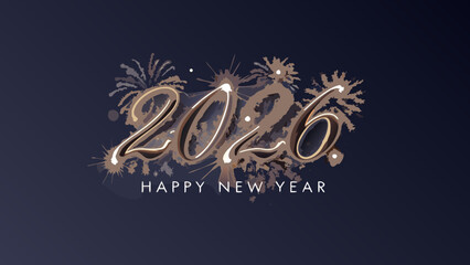 A festive new year 2026 design with fireworks and golden accents