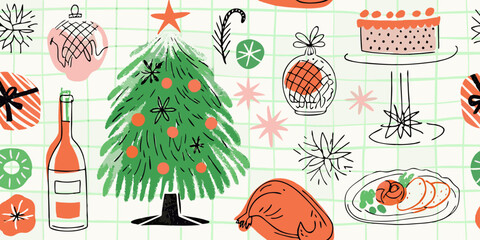 Festive holiday illustrations a colorful pattern of christmas and celebratory items