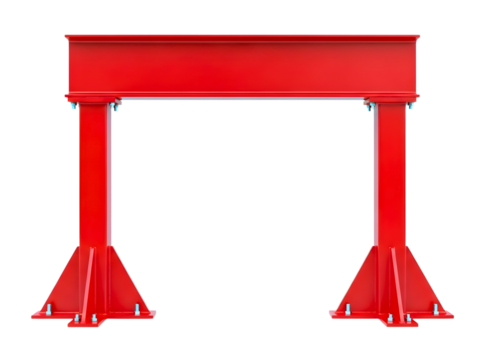 Red industrial metal frame structure isolated on transparent background