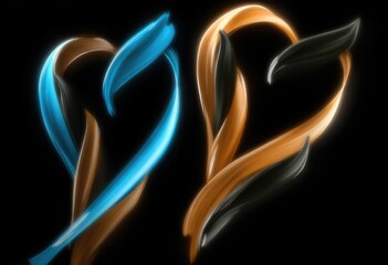 Two glowing hearts intertwined on a dark background, symbolizing love and connection.