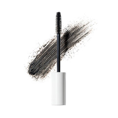 Mascara wand with stroke of black mascara showcasing a beauty product used for enhancing eyelashes