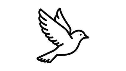 A simple, black and white line drawing of a flying bird, soaring freely.