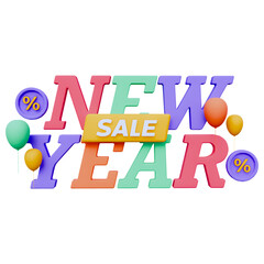 Fototapeta premium Colorful 3D New Year sale banner with balloon