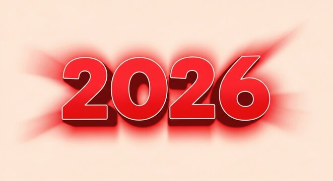 Vibrant red 2026 text effect with a glowing aura, isolated on white background