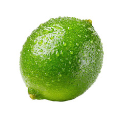 Fresh green lime with water droplets shining under bright light in a clean setting, ready for culinary use in drinks and dishes