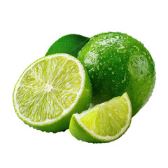 Fresh green limes with water droplets on the surface, ready for use in dishes and drinks
