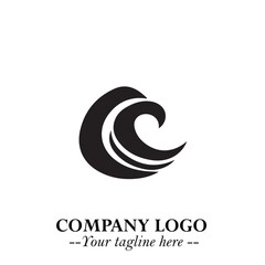 Obraz premium Elegant Black Wave Logo Symbol on a Clean White Background for Modern Minimalist Branding Design Art