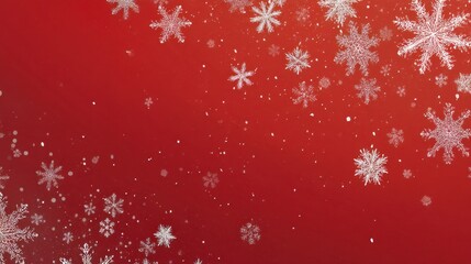 A flurry of delicate snowflakes drifts down against a rich red background evoking feelings of joy and warmth during winter festivities. This scene captures the essence of the holiday season.