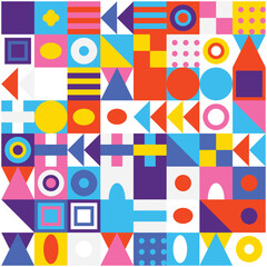 Abstract Colorful Geometric Pattern with Triangles Circles and Squares Graphic Design